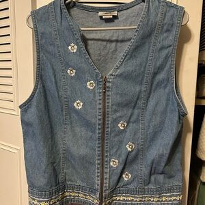 Embroidered Denim Vest with Floral Accents